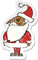 retro distressed sticker of a cartoon santa claus png