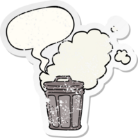 cartoon stinky garbage can and speech bubble distressed sticker png