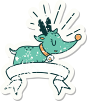 grunge sticker of tattoo style christmas reindeer png