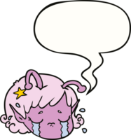 cartoon alien space girl face crying and speech bubble png