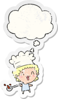 cartoon chef and thought bubble as a distressed worn sticker png