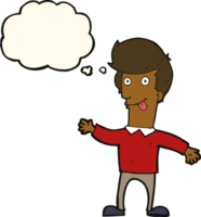 cartoon man sticking out tongue with thought bubble png