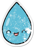 distressed sticker of a cartoon cute raindrop png