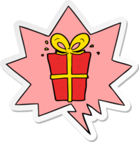 cartoon wrapped gift and speech bubble sticker png
