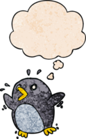 cartoon frightened penguin and thought bubble in grunge texture pattern style png