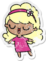 distressed sticker cartoon of cute kawaii girl png