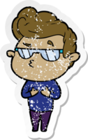 distressed sticker of a cartoon cool guy png