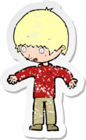 retro distressed sticker of a cartoon confused boy png