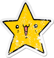 distressed sticker of a happy cartoon star png