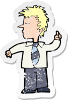 retro distressed sticker of a cartoon man making his point png