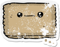 distressed sticker of a cartoon biscuit png