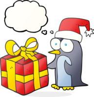 gedachte bubbel tekenfilm Kerstmis pinguïn met Cadeau png