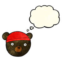 cartoon black bear cub wearing hat with thought bubble png