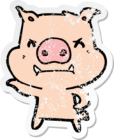 autocollant en détresse d'un cochon de dessin animé en colère png