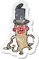 retro distressed sticker of a cartoon monkey wearing top hat png