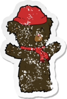 retro distressed sticker of a cartoon cute black bear png