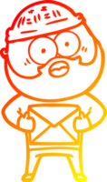 warm gradient line drawing cartoon surprised bearded man holding letter png