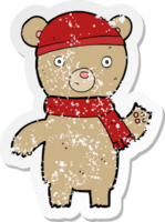 retro distressed sticker of a cartoon waving teddy bear png