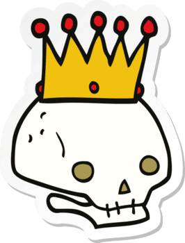 adesivo de um crânio de desenho animado com coroa png