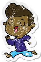 distressed sticker of a happy cartoon man png