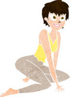 mulher feliz dos desenhos animados, sentada no chão png