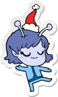smiling alien girl sticker cartoon of a wearing santa hat png