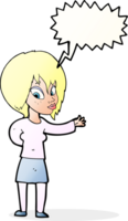 cartoon woman making welcome gesture with speech bubble png