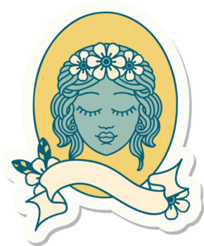 tattoo sticker with banner of a maiden with eyes closed png