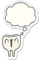 cartoon happy tooth and thought bubble as a printed sticker png