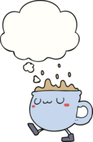 cartoon coffee cup walking and thought bubble png