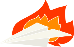 flat color style cartoon burning paper airplane png