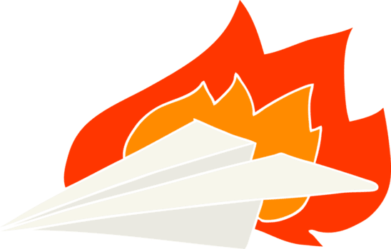 avión de papel ardiente de dibujos animados de estilo de color plano png