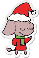 sticker cartoon of a smiling elephant wearing scarf wearing santa hat png