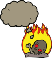 cartoon burning old bones with thought bubble png