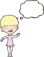 cartoon waving woman with thought bubble png