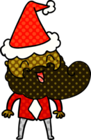 hand drawn comic book style illustration of a happy bearded man wearing santa hat png