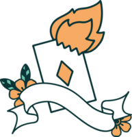 tattoo with banner of a flaming card png