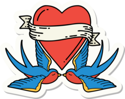 tattoo style sticker of a swallows and a heart with banner png