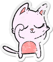 distressed sticker of a calm cartoon cat png