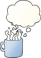 cartoon hot cup of coffee and thought bubble in smooth gradient style png