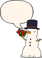 cartoon snowman and speech bubble in comic book style png