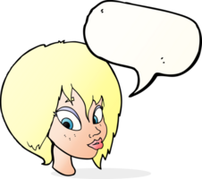 dessin animé joli visage féminin faisant la moue avec bulle de dialogue png