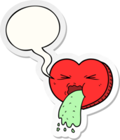 desenho animado amor coração doente e adesivo de bolha de fala png