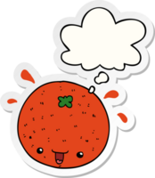 cartoon orange and thought bubble as a printed sticker png