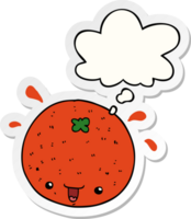 dessin animé orange et bulle de pensée comme autocollant imprimé png