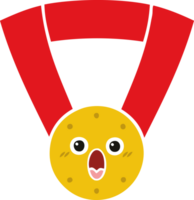 médaille d'or de dessin animé rétro couleur plate png