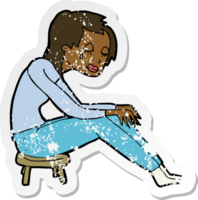 retro distressed sticker of a cartoon crying woman png