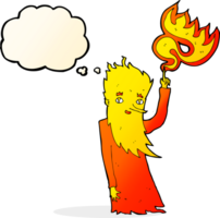 Cartoon-Feuergeist mit Gedankenblase png