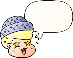 cartoon boy wearing hat and speech bubble in smooth gradient style png