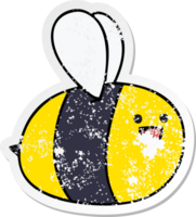 distressed sticker of a quirky hand drawn cartoon bumblebee png